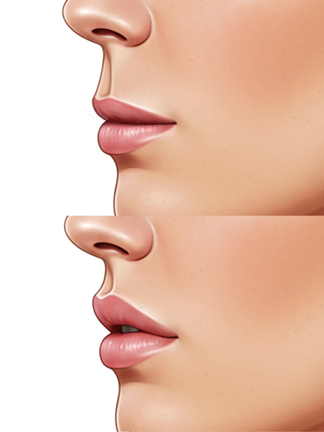 Profile illustration of the upper lip before and after a scarless lip lift at Teo Clinic Istanbul